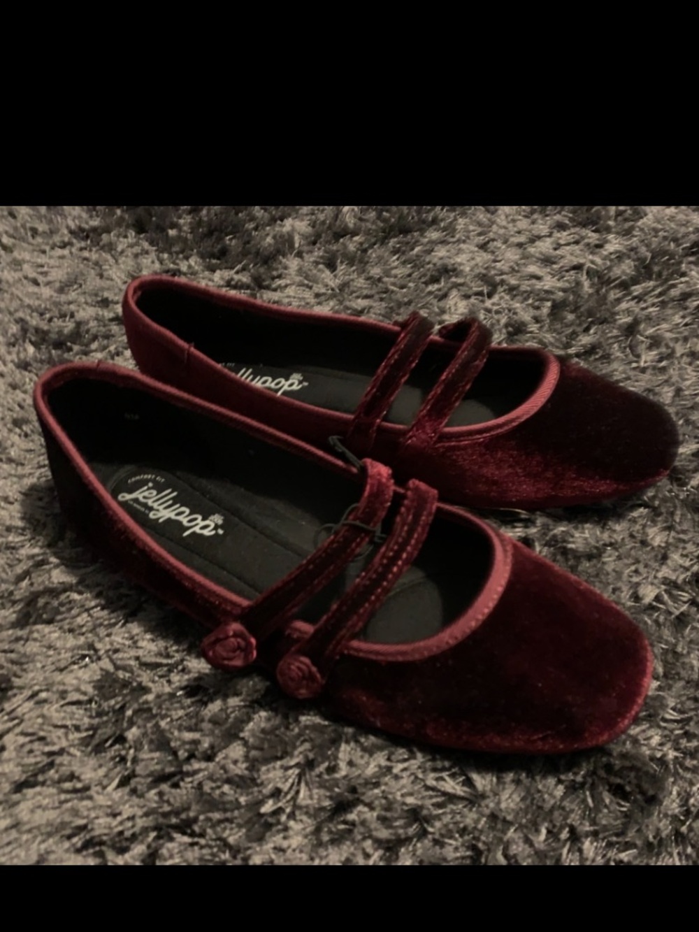 Jellypop Deep Red Velvet Mary Jane Flats